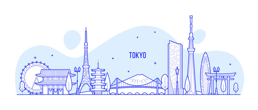 Tokyo Skyline Japan City Buildings Vector Linear