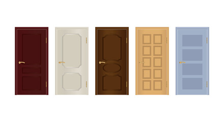 Interior doors. A set of doors with different designs. Vector.