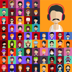 Obraz na płótnie Canvas Set of people icons in flat style with faces. Vector women, men with color background