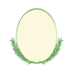 Oval frame adorned with rosemary sprigs at the bottom. Beige background for text. Vector illustration. Can be used for invitations, congratulations and similar purposes.