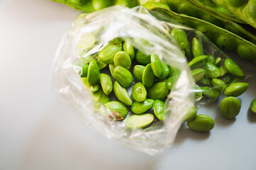 Closeup fresh Sato, Thai bitter bean the important ingredient of Thailand famous foods