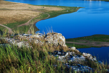 Beautiful summer landscape in Varatic Village, Republic of Moldova. Green landscape. Amazing Nature. Park with Green Grass and Trees. Rural scenery in Moldova.