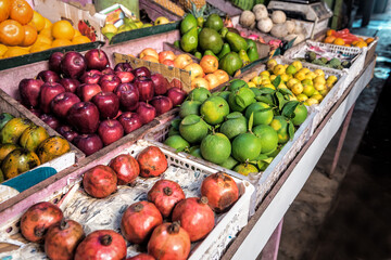 different tropical fruits at the market