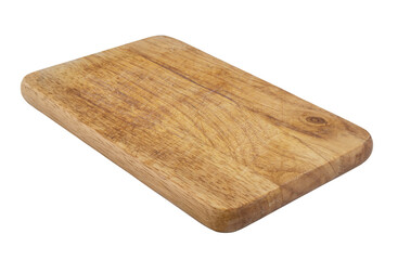 Old grunge wooden kitchen cutting board isolated on white