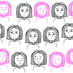 Seamless pattern of smiling girls. Image for a poster or cover. Repeating texture. Figure for textiles.