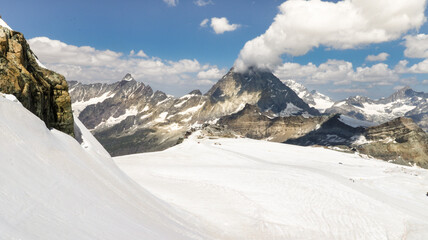 cervinia valle aosta italy zermatt switzerland matterhorn glacier snow report ski conditions august 2020 summer skiing wintersports in summer mountain landscape weather mountain alps of europe