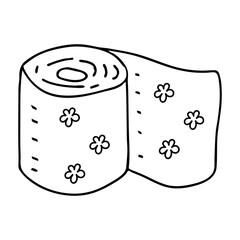 Beautiful hand-drawn black vector illustration of a roll of toilet paper isolated on a white background