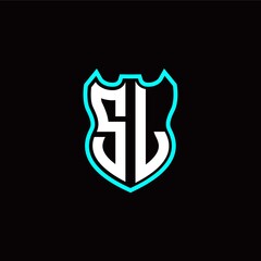 S L initial logo design with shield shape