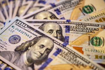 100 dollar banknotes, details, selective focus.