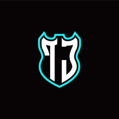 T J initial logo design with shield shape