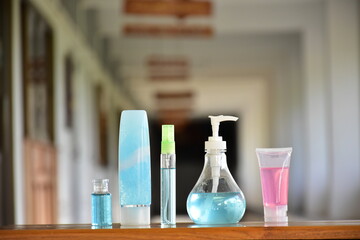 Medical equipments for protecting coronavirus, germs and diseases, hand sanitizer, alcohol spray.