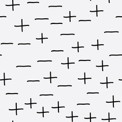 Cross stitch white and black plus and minus background vector seamless repeat pattern surface design