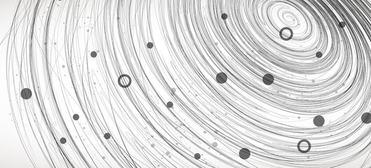 Colorful abstract swirling background with dots and geometric objects.