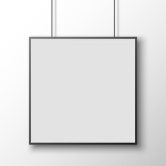 Black and white square poster on white wall. Banner. Vector illustration.