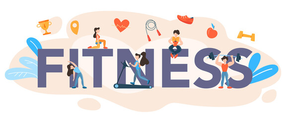Fitness training typographic header concept. Workout in the gym