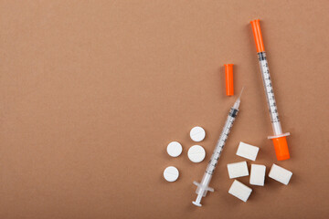 Diabetes mellitus concept. Minimalism, top view, place for text.
