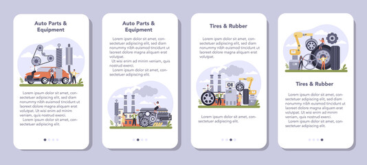Spare parts production industry mobile application banner set.
