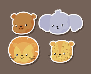 set of animal faces for baby card and invitation