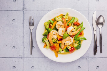 Stir fried mixed vegetables with shrimp