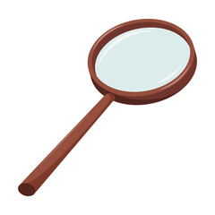 Magnifying glass with a handle. A tool for studying small details. Lens, a research device for scientists and the visually impaired. Color vector illustration in flat style. Isolated on white