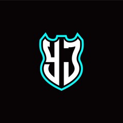 Y J initial logo design with shield shape