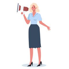 Business character standing with megaphone. Making special