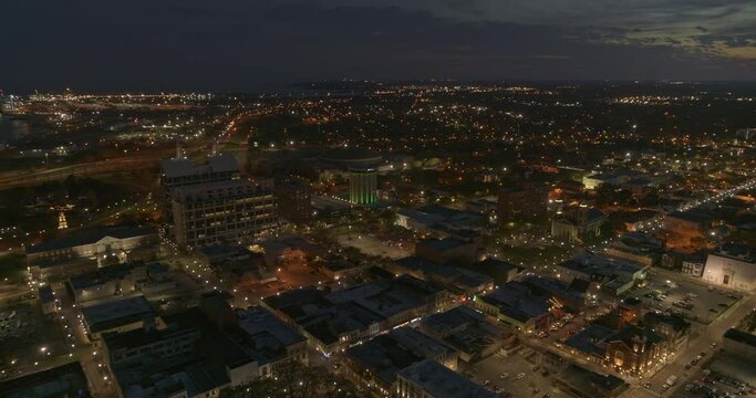 Mobile Alabama Aerial v25 descending parallax view of downtown and the city skyline at sunset - DJI Inspire 2, X7, 6k - March 2020