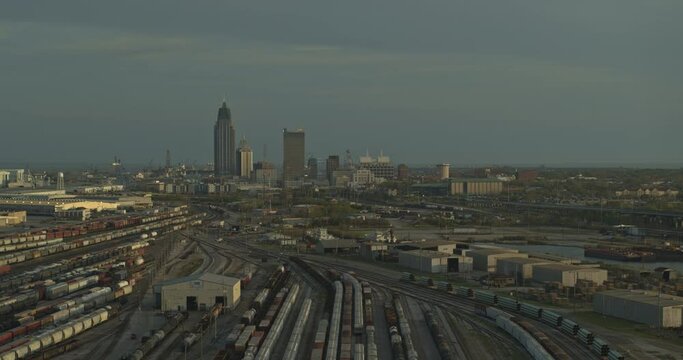 Mobile Alabama Aerial v11 birdseye view of the rail yards and shipyards keeping comercial goods moving across america - DJI Inspire 2, X7, 6k - March 2020