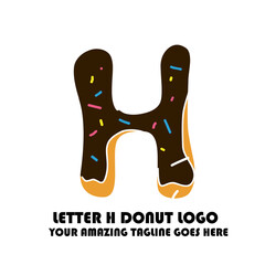 The Best and Delicious Letter H Donuts Shop Logo for Cafe and Bakery. Bitten Chocolate Donut with Initial Lettering Logotype Vector Illustration on White Background