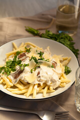Fusilli with porcini mushrooms and cream.