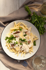 Fusilli with porcini mushrooms and cream.