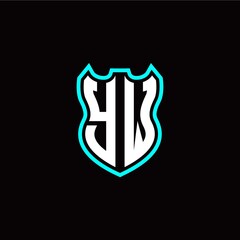 Y W initial logo design with shield shape