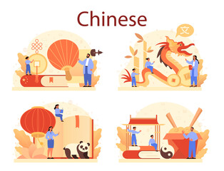 Chinese learning concept set. Language school chinese course.