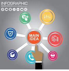 Part of the report with logo and icons set. Business concept with five options. Vector infographic of technology or education process. Web Template of a pyramidal chart, diagram or presentation.