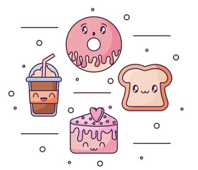 set of food icons in kawaii style
