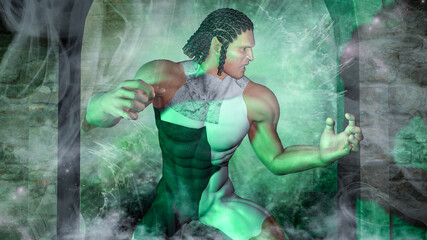 guerriero muscoloso e lampi di energia © fantasyart3d