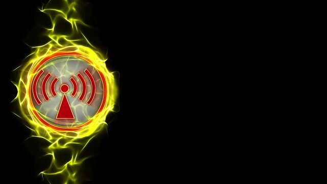 Non-ionizing Radiation Danger Symbols Animation, Rendering, Background, Loop, 4k
