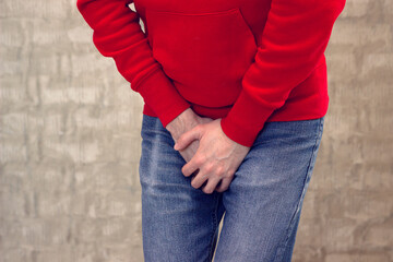 Man scratch the itch with hand , Penis, itching, Concept with Healthcare
