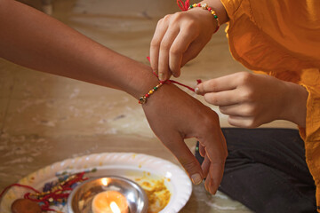 Indian festival: A traditional Indian wrist band which is a symbol of love between Brother and Siste