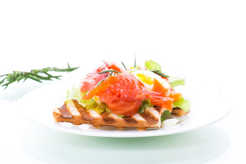 fried bread toast with salad leaves and salted red fish