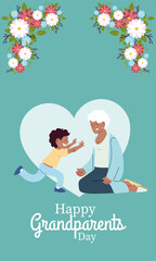 Grandmother and grandson with flowers vector design