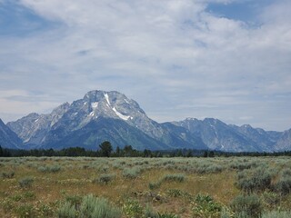 Tetons in the distance across the plains