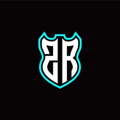 Z R initial logo design with shield shape