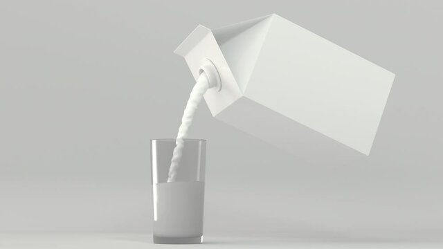 Milk pouring down from the paper box, 3d rendering.