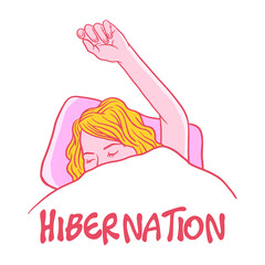 Illustration woman sleep with text hibernation