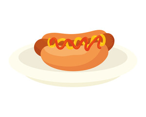fast food delicious hot dog in dish, on white background