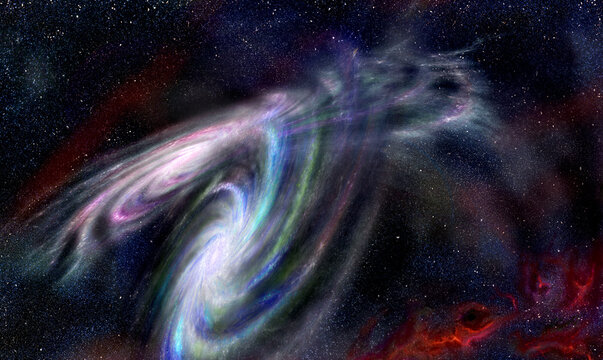 Collision Of Two Spiral Galaxies In Universe Space