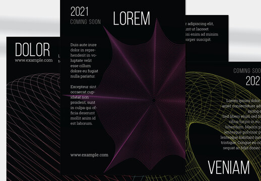 Flyer Layout with Net Shape Black Futuristic Yellow Torus
