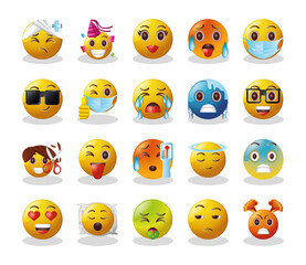 set of emoticons funny in white background