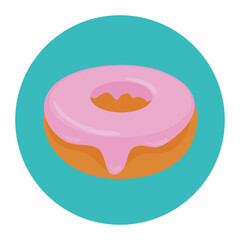 sweet donut in frame circular, on white background